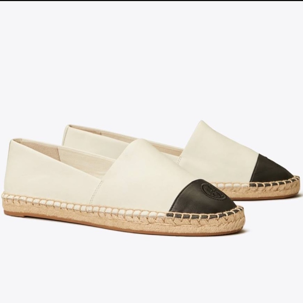 Tory Burch Cap Toe black & White Espadrille Flat